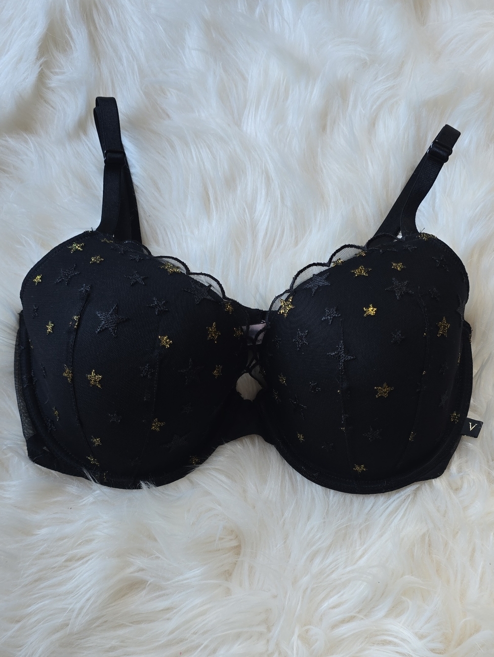 Victoria's Secret Black Drmi Bra with Gold Star Accents SIZE 36D